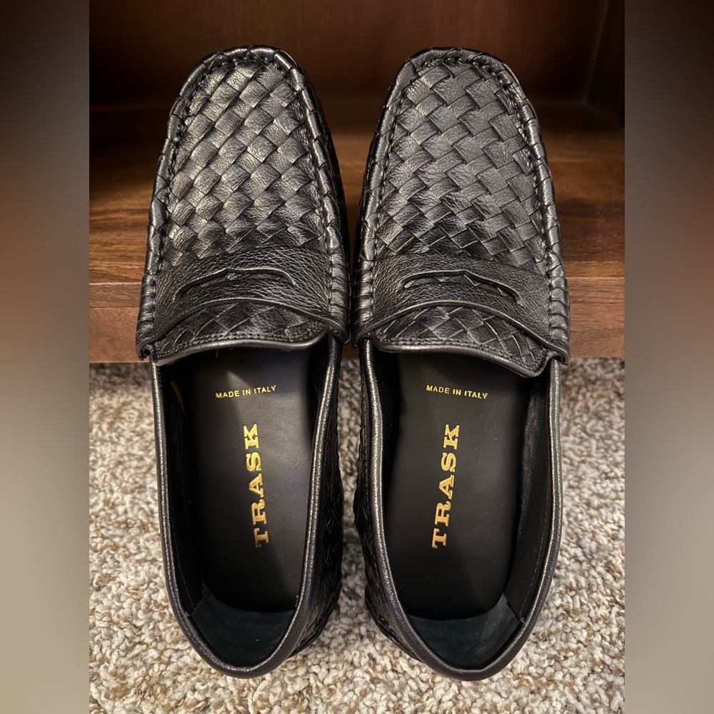 Trask Black Woven Leather Loafers